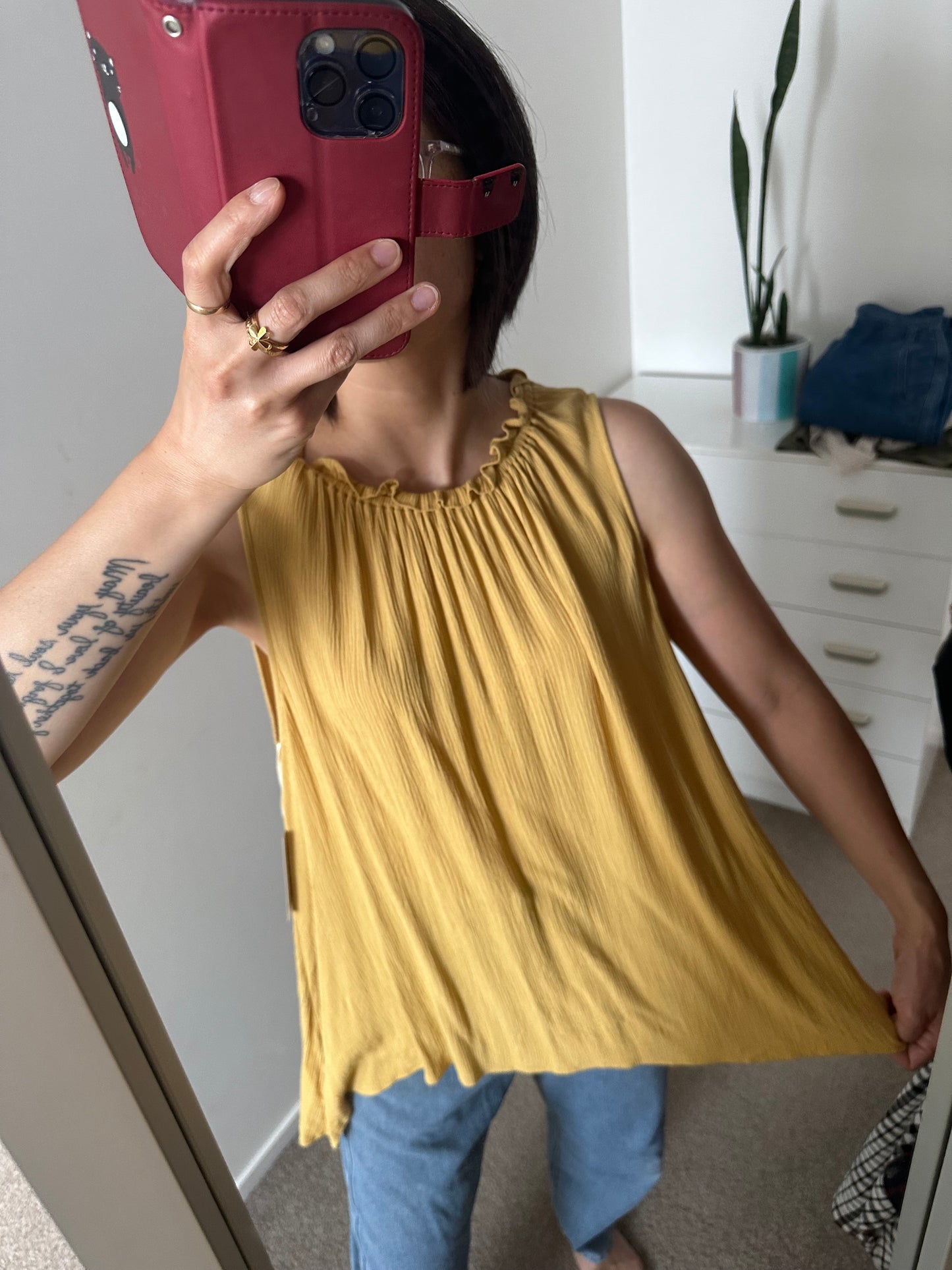 DECJUBA Yellow halter neck sleeveless top Size L